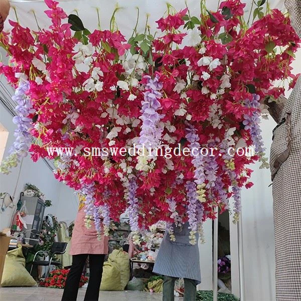 artificial flowers hanging from ceiling